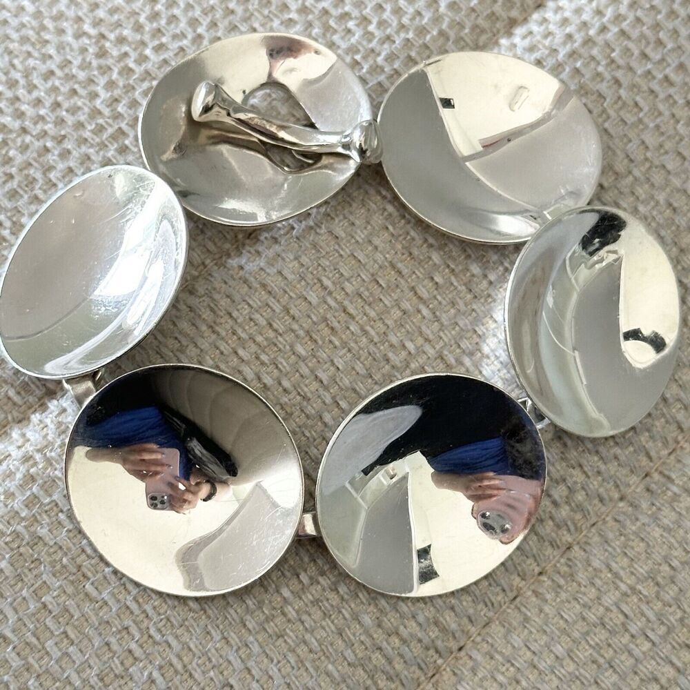 Vintage Robert Lee Morris RLM Studio Modernist Shiny Concave Disc Bracelet 7.5"